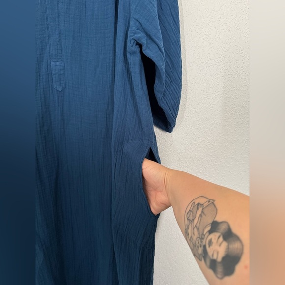 Ocean + Main Teal Gauze 100% Cotton Maxi Dress With Pockets Size 2X NEW - Picture 5 of 7